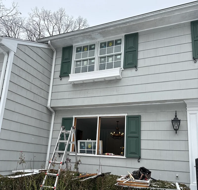 Pella Lifestyle double hungs being installed in New Canaan, CT